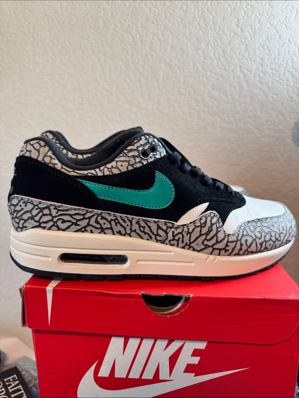 Nike Air Max 1 Black & Teal Elephant-Print Sneakers